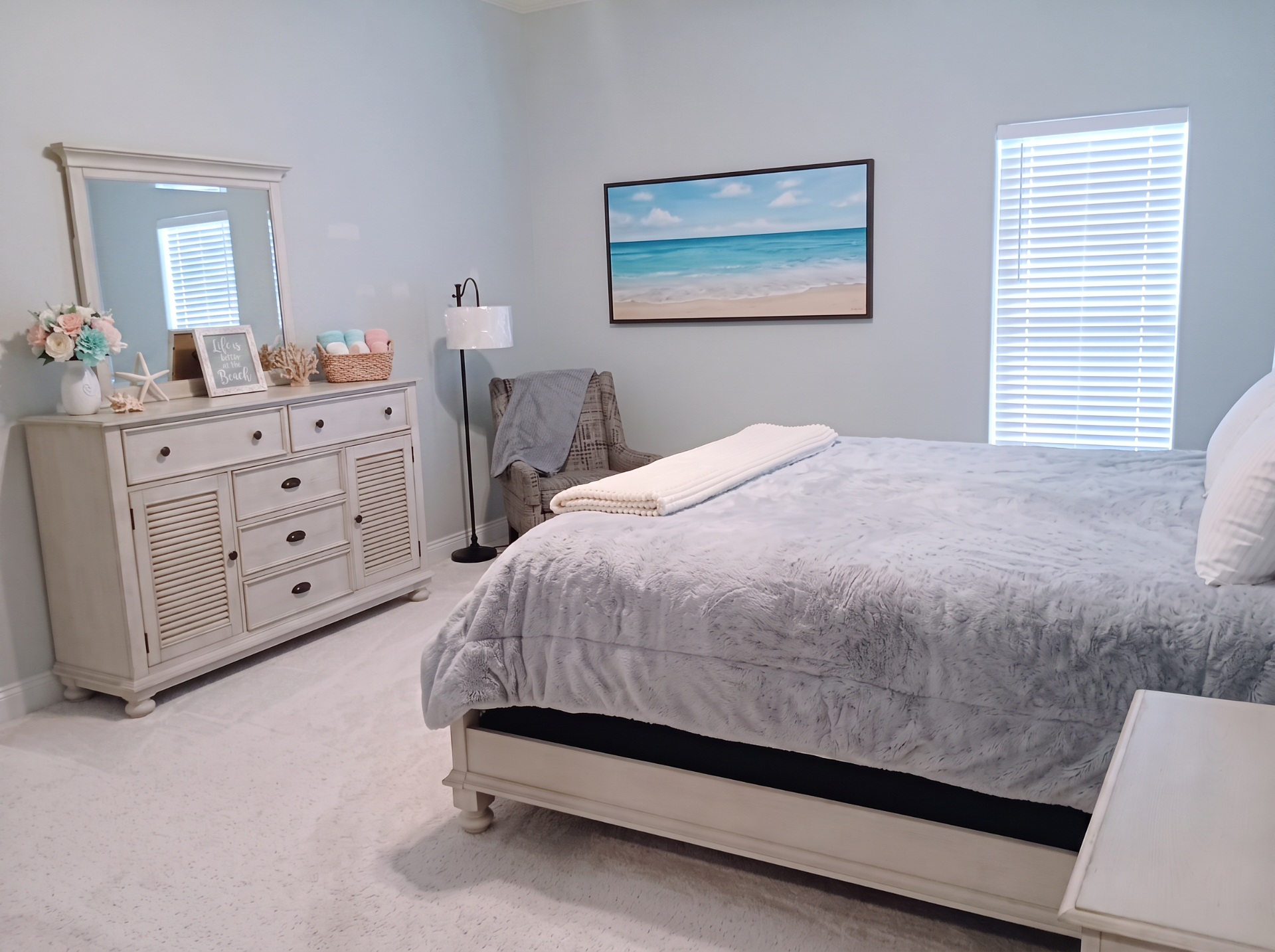 Freshly cleaned bedroom with neatly made bed